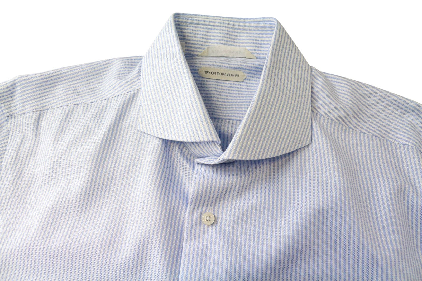 SUITSUPPLY Men Shirt 41/16 Extra Slim Fit Blue Pure Cotton Striped Cutaway
