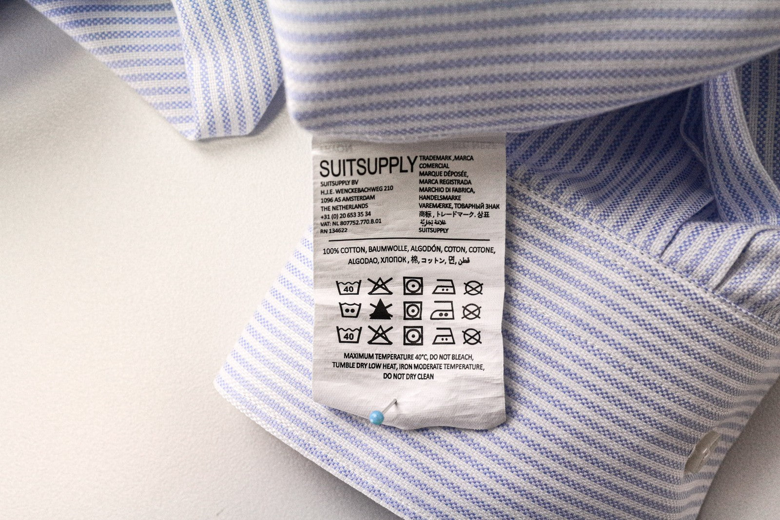 SUITSUPPLY Men Shirt 41/16 Extra Slim Fit Blue Pure Cotton Striped Cutaway