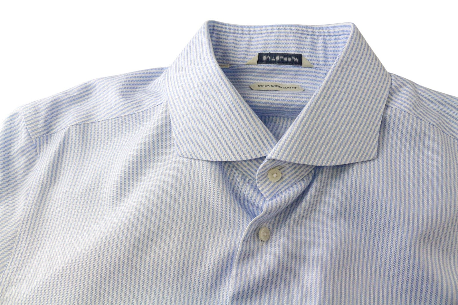 SUITSUPPLY Men Shirt 44/17 1/2 Extra Slim Blue Pure Cotton Striped Button-Up
