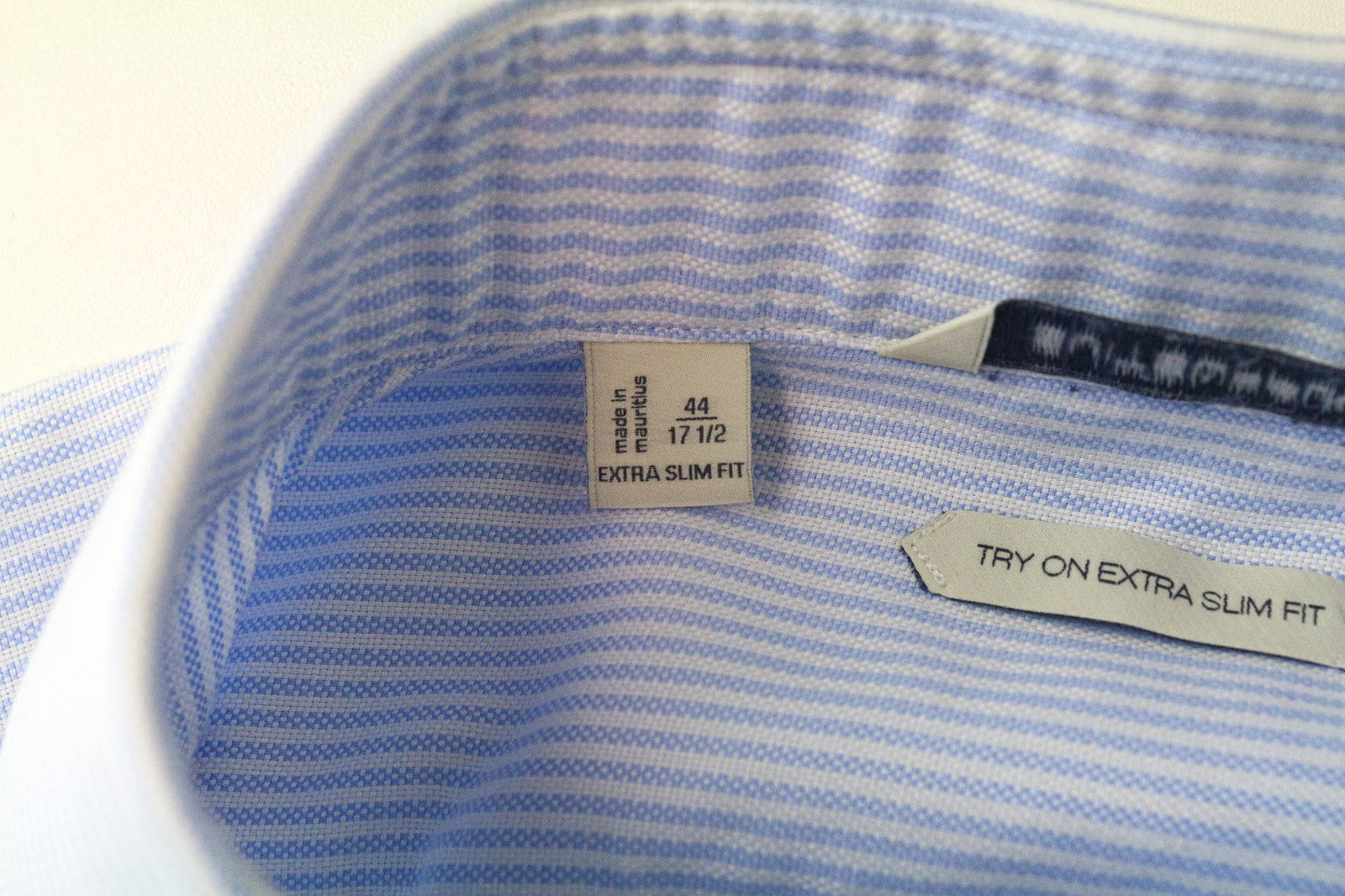 SUITSUPPLY Men Shirt 44/17 1/2 Extra Slim Blue Pure Cotton Striped Button-Up
