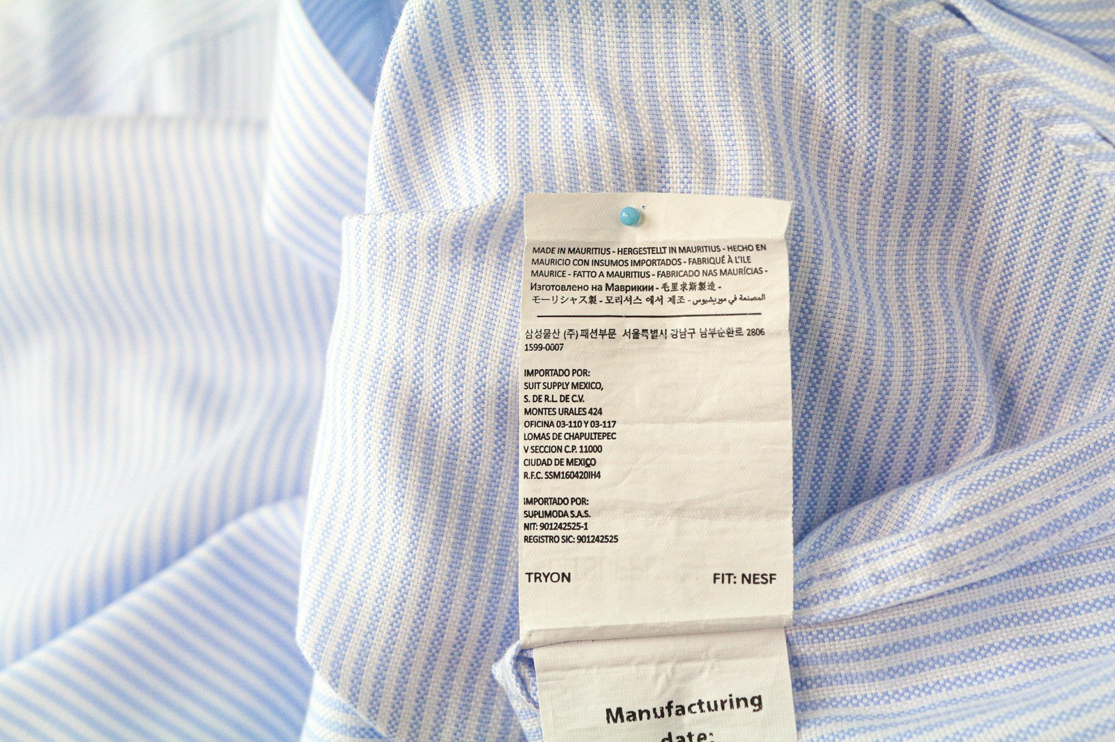 SUITSUPPLY Men Shirt 44/17 1/2 Extra Slim Blue Pure Cotton Striped Button-Up