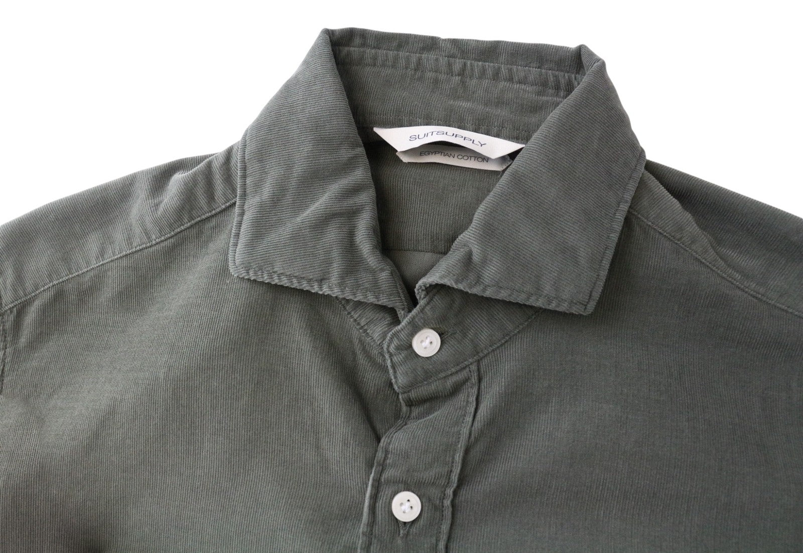 SUITSUPPLY Men Shirt 37/18/14 1/2/15 Slim Green Pure Cotton Corduroy Button-Up