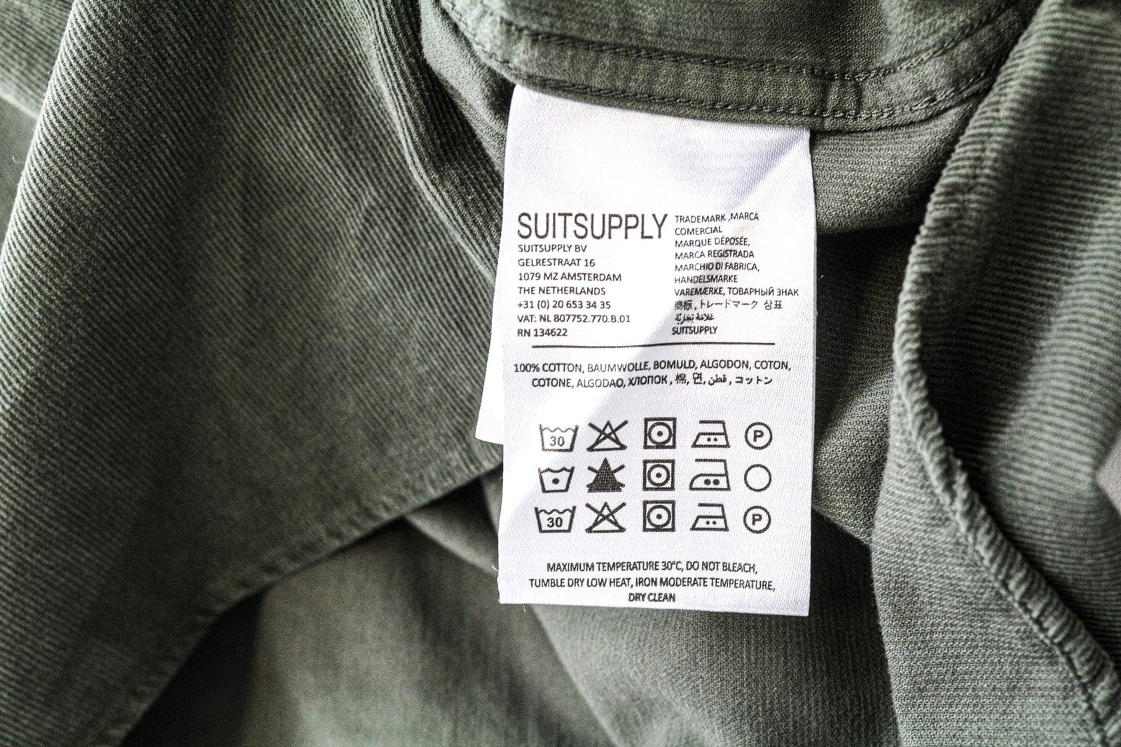 SUITSUPPLY Men Shirt 37/18/14 1/2/15 Slim Green Pure Cotton Corduroy Button-Up