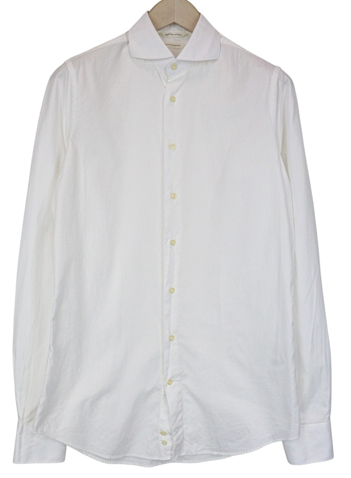 SUITSUPPLY Men Shirt 39L/15 1/2L Extra Slim White Pure Cotton Cutaway Twill