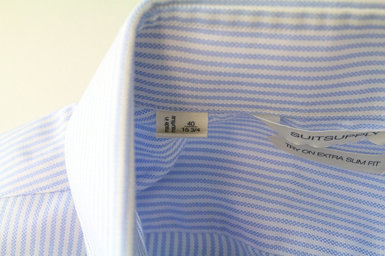 SUITSUPPLY Men Shirt 40/15 3/4 Extra Slim Blue Pure Cotton Cutaway Striped
