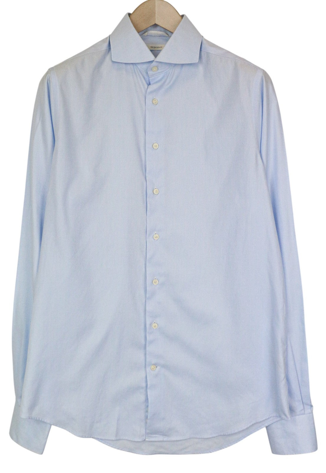 SUITSUPPLY Men Shirt 39L/15 1/2L Slim Blue Pure Cotton Cutaway Collared Twill