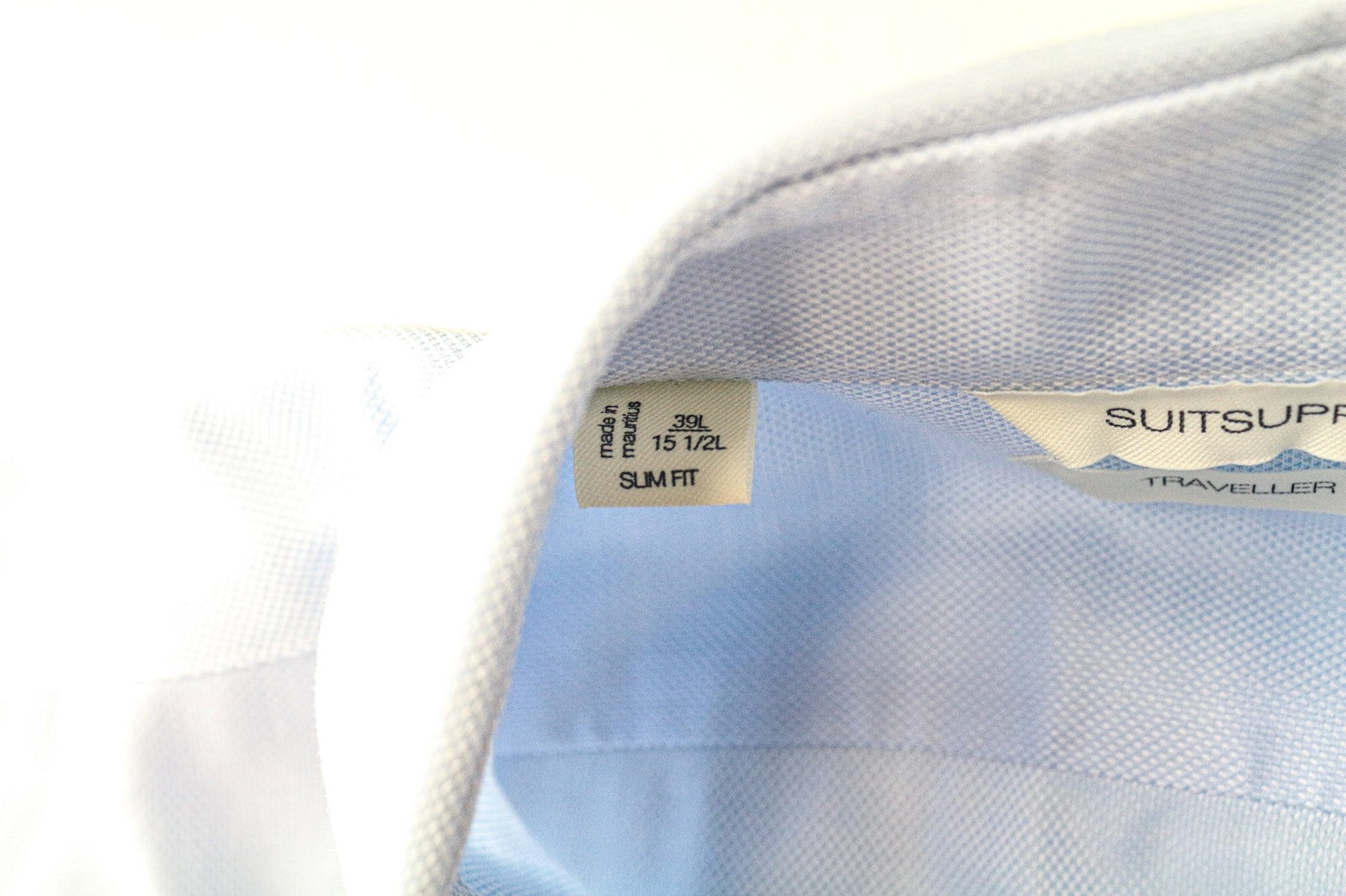 SUITSUPPLY Traveller Men Shirt 39L/15 1/2L Slim Blue Cotton Long Sleeved Classic