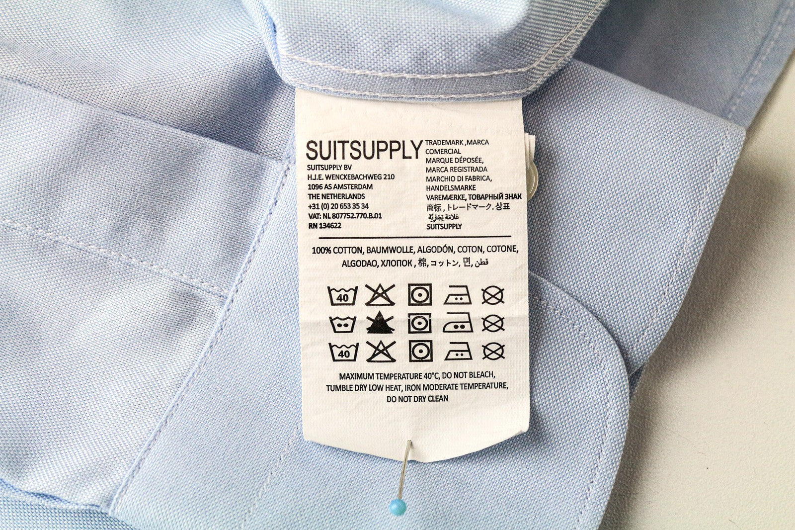 SUITSUPPLY Men Shirt 41L/16L Slim Fit Blue Pure Cotton Button-Up Twill