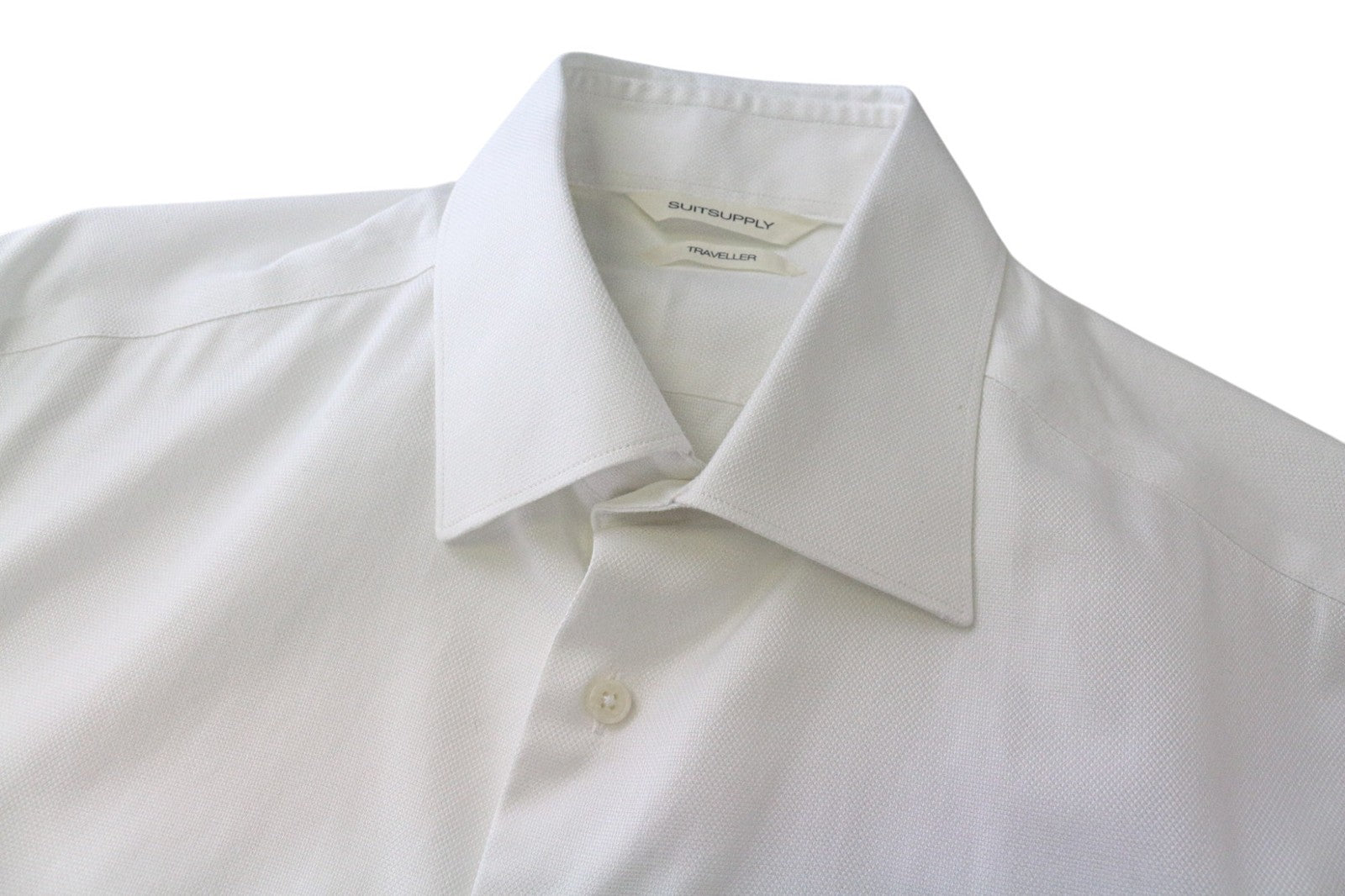 SUITSUPPLY Traveller Men Shirt 39/15 1/2 Slim White Pure Cotton Button-Up Formal