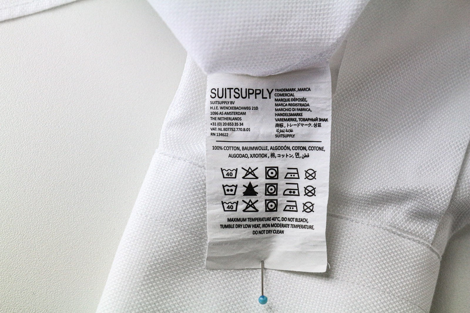 SUITSUPPLY Traveller Men Shirt 39/15 1/2 Slim White Pure Cotton Button-Up Formal