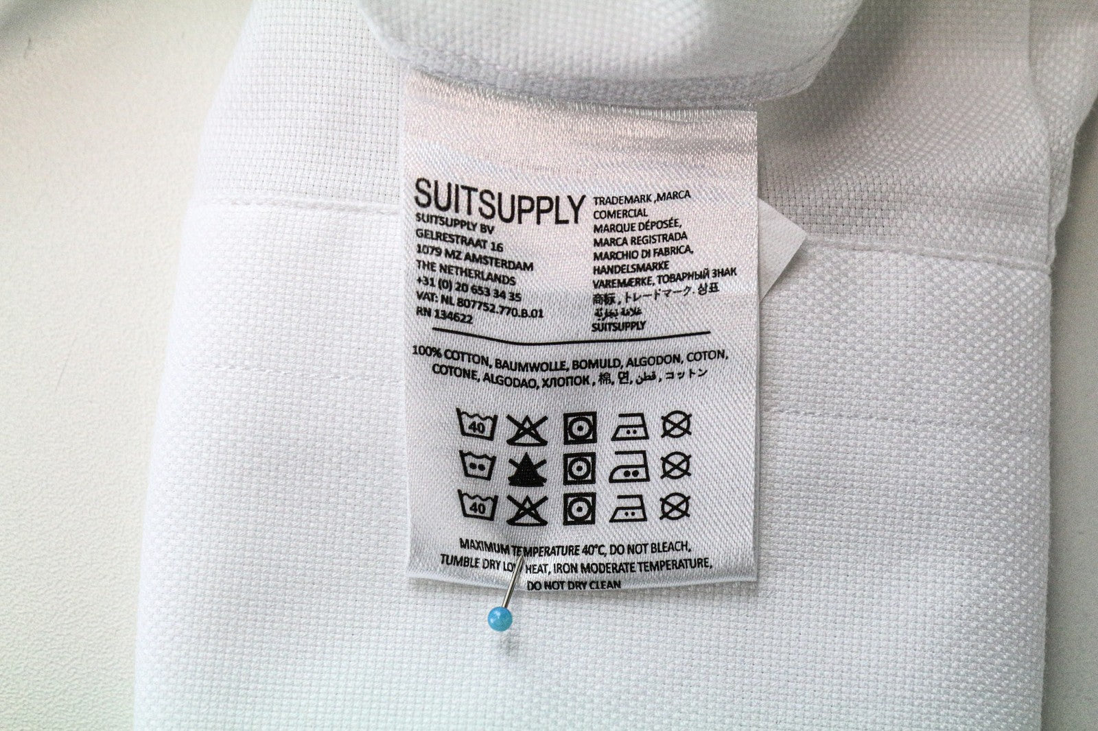 SUITSUPPLY Traveller Men Shirt 39L/15 1/2L Slim Fit Long Sleeve White Cotton