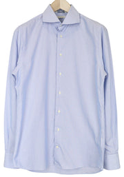 SUITSUPPLY Men Shirt 40/15 3/4 Extra Slim Blue Pure Cotton Striped Classic