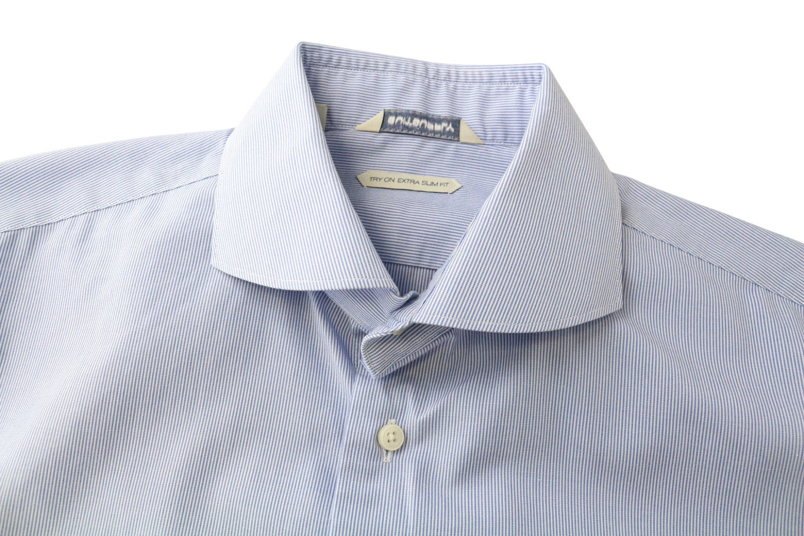SUITSUPPLY Men Shirt 40/15 3/4 Extra Slim Blue Pure Cotton Striped Classic