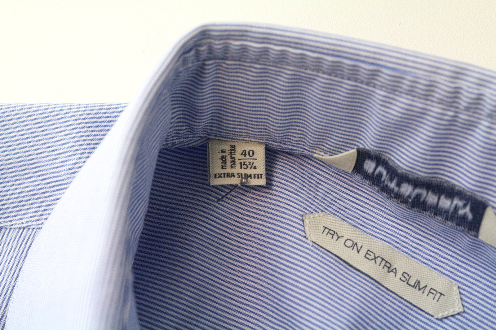 SUITSUPPLY Men Shirt 40/15 3/4 Extra Slim Blue Pure Cotton Striped Classic