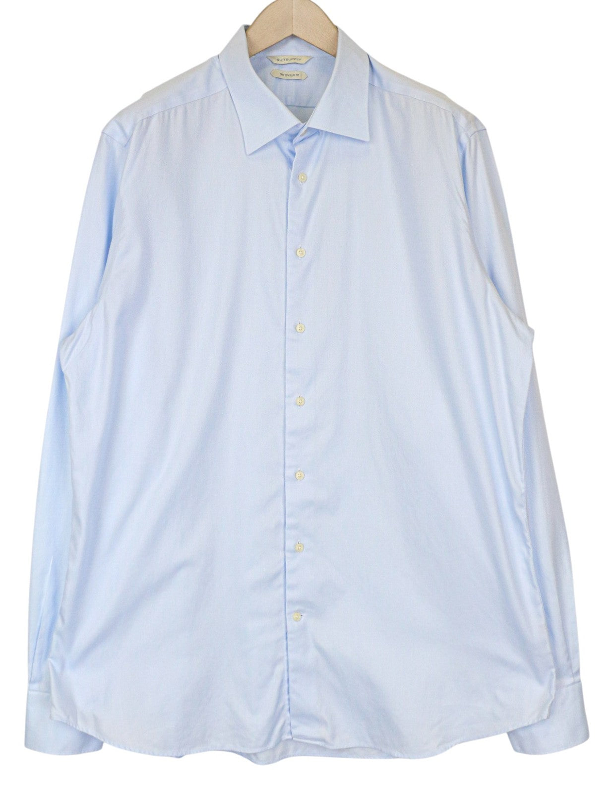 SUITSUPPLY Men Shirt 46-7/18L Slim Blue Pure Cotton Long Sleeved Button-Up