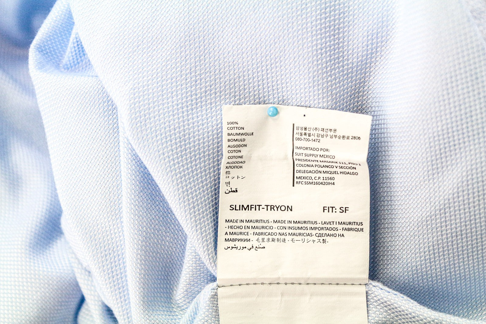 SUITSUPPLY Men Shirt 46-7/18L Slim Blue Pure Cotton Long Sleeved Button-Up