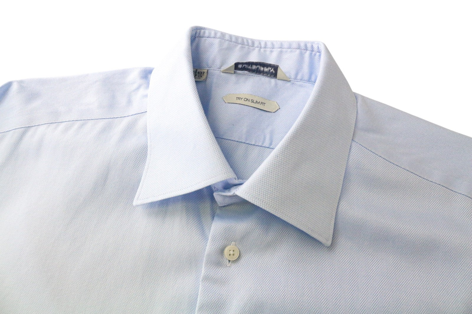 SUITSUPPLY Men Shirt 43-7/17L Slim Fit Long Sleeved Blue Pure Cotton Twill