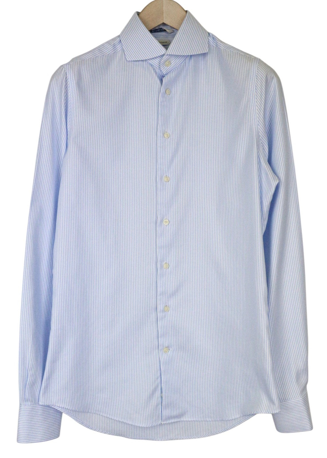 SUITSUPPLY Men Shirt 38L/15L Extra Slim Blue Pure Cotton Striped Classic