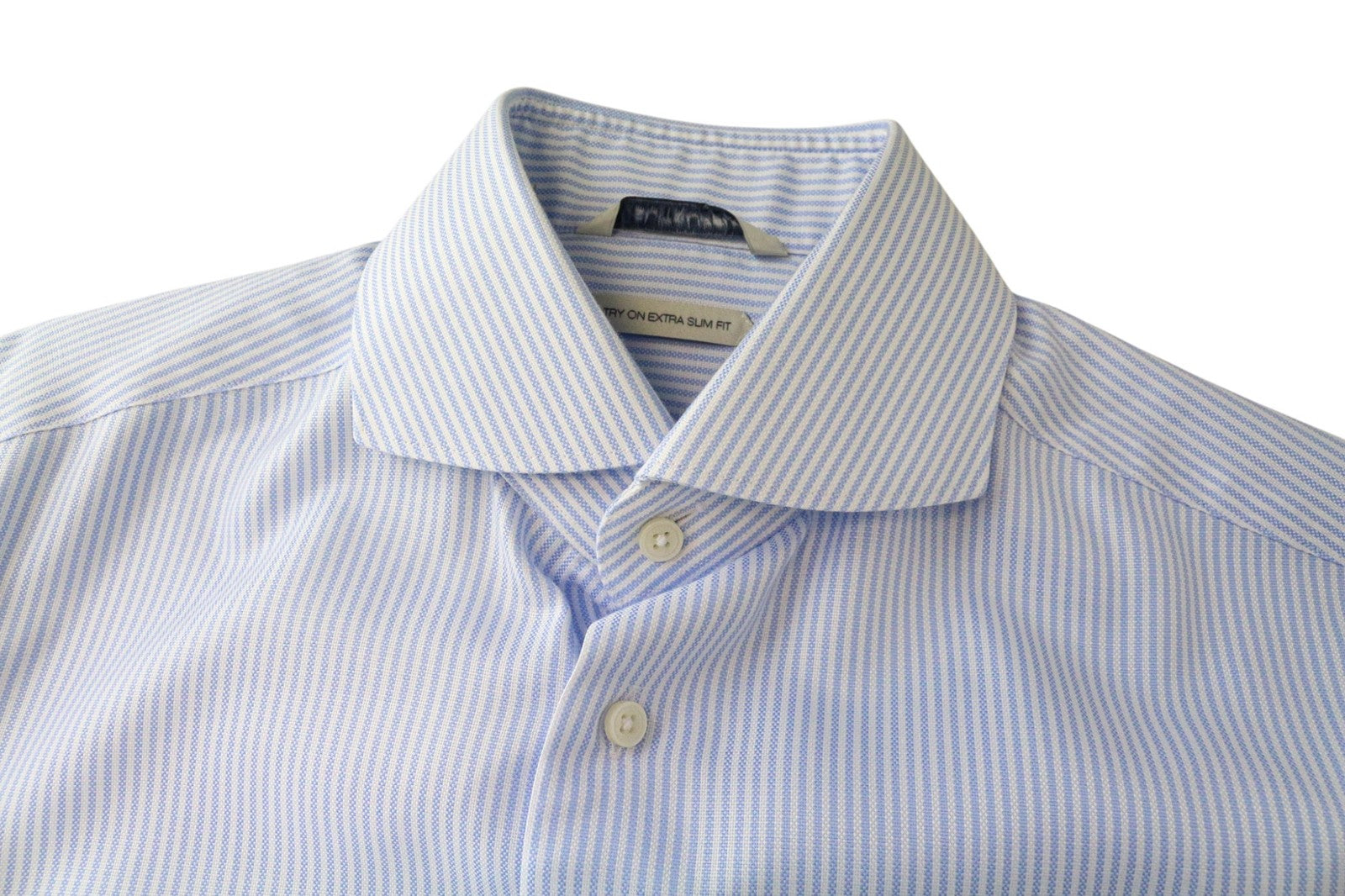 SUITSUPPLY Men Shirt 38L/15L Extra Slim Blue Pure Cotton Striped Classic