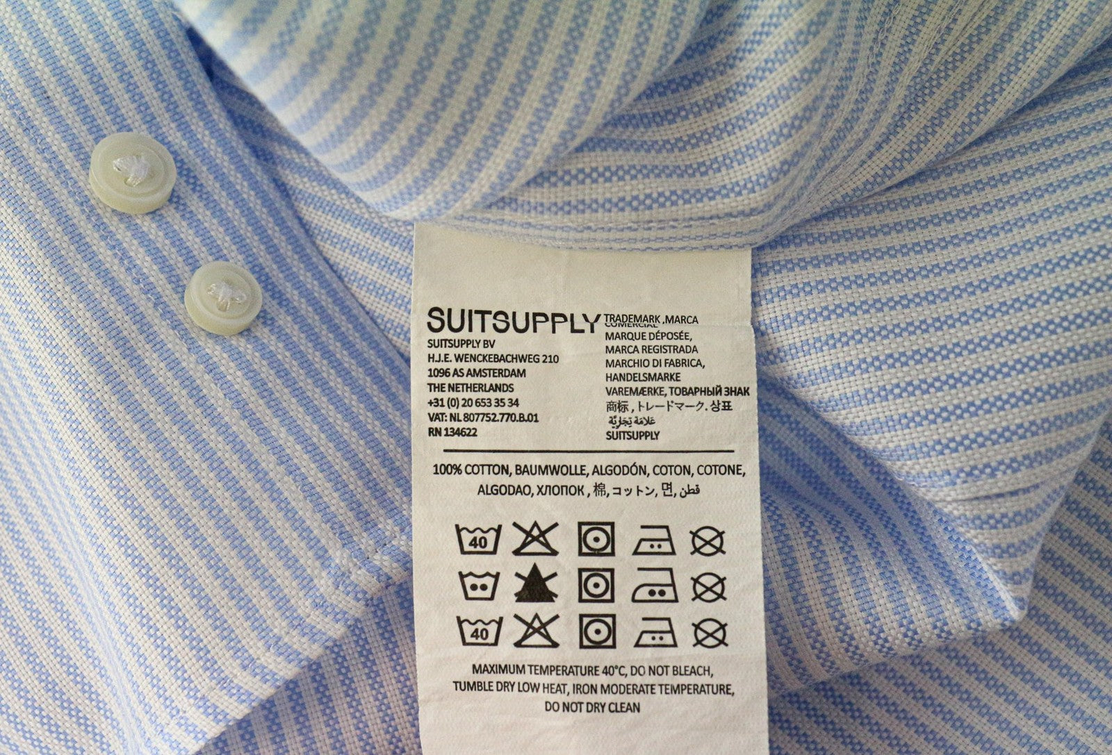 SUITSUPPLY Men Shirt 38L/15L Extra Slim Blue Pure Cotton Striped Classic