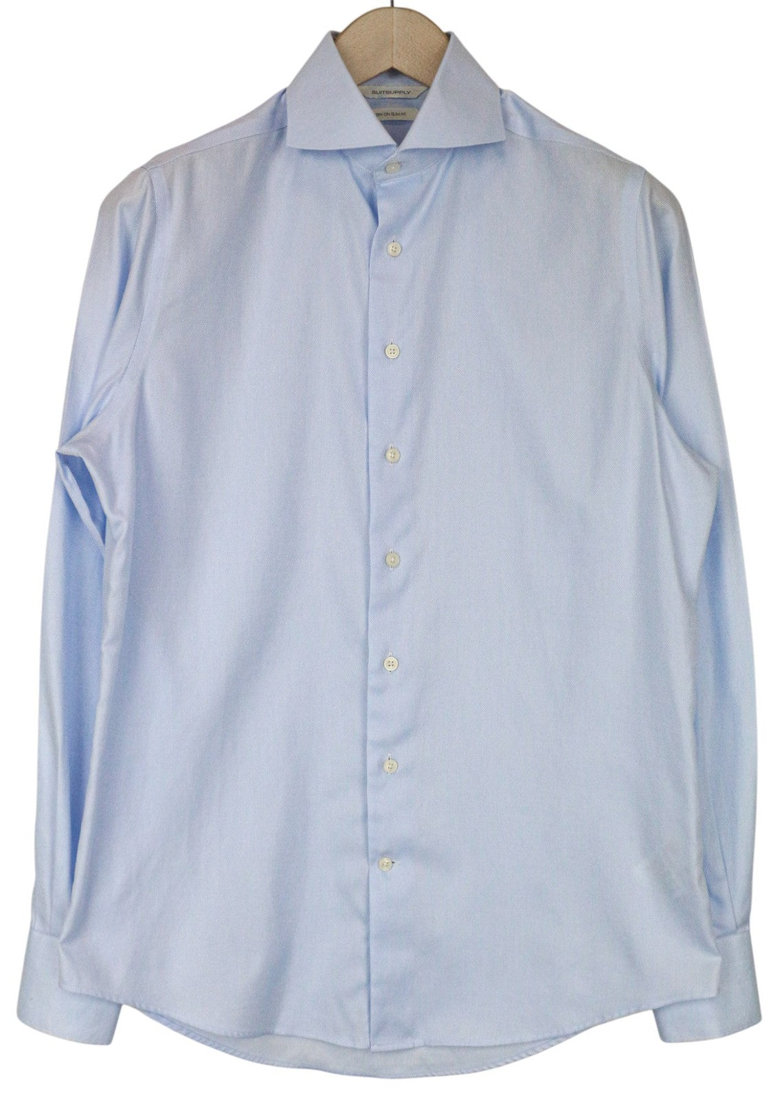 SUITSUPPLY Men Shirt 37/14 1/2 Slim Fit Blue Pure Cotton Cutaway Twill