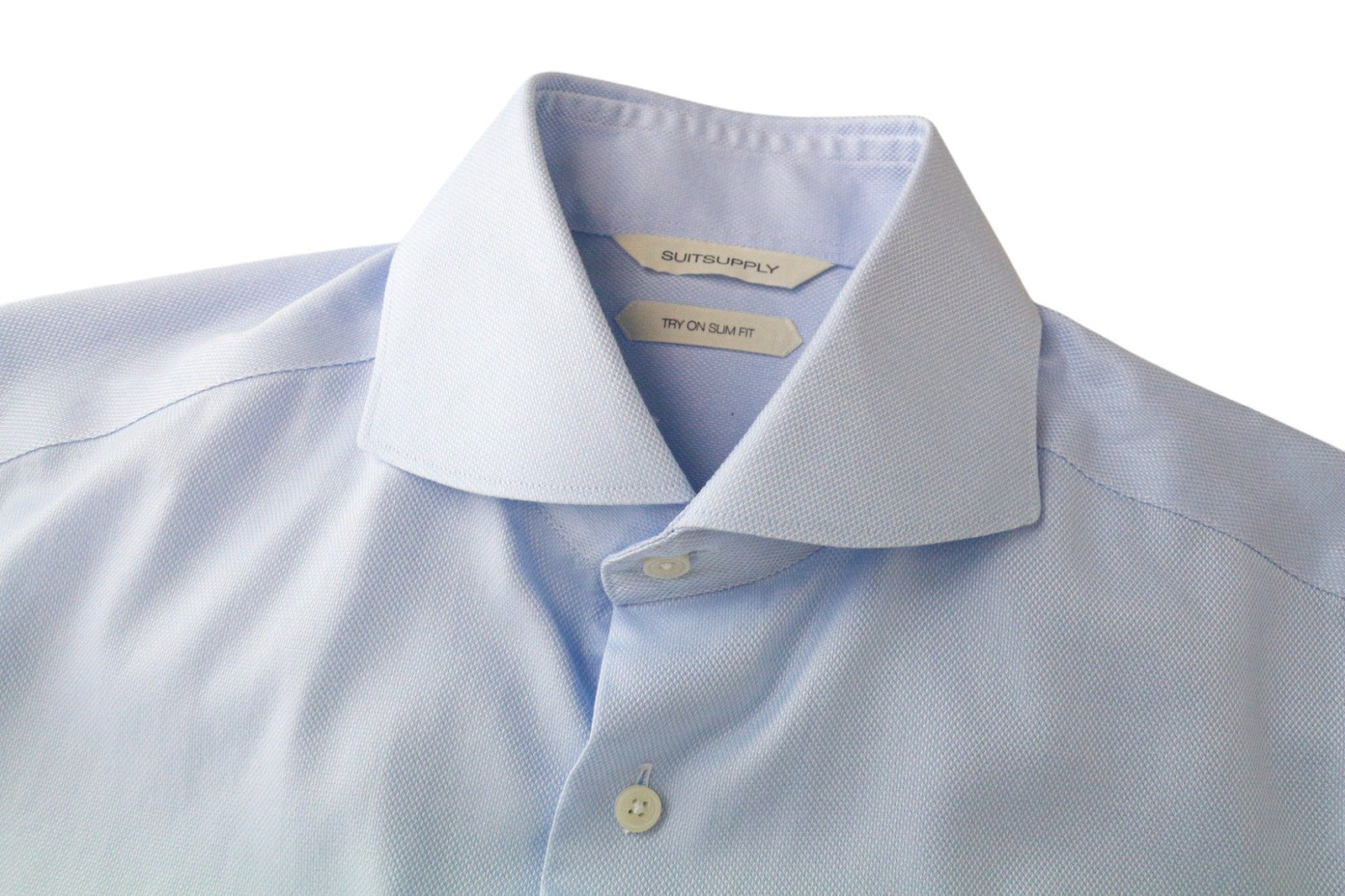 SUITSUPPLY Men Shirt 37/14 1/2 Slim Fit Blue Pure Cotton Cutaway Twill