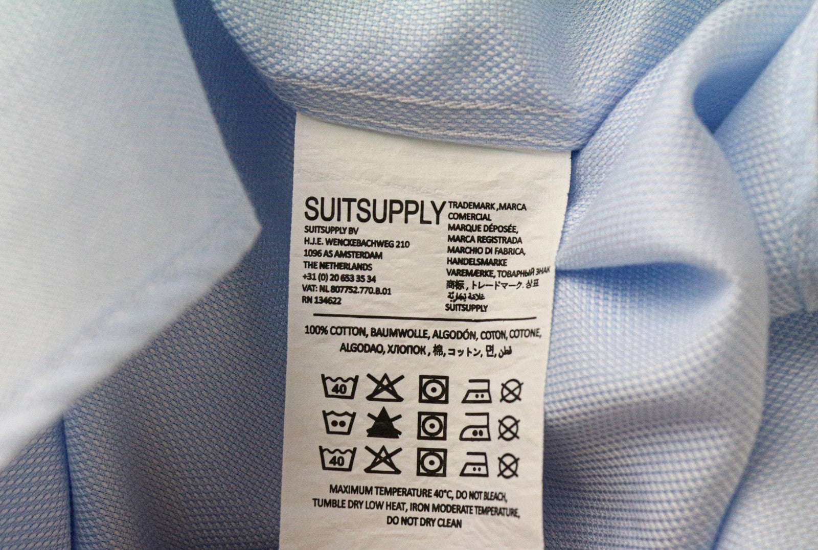 SUITSUPPLY Men Shirt 37/14 1/2 Slim Fit Blue Pure Cotton Cutaway Twill