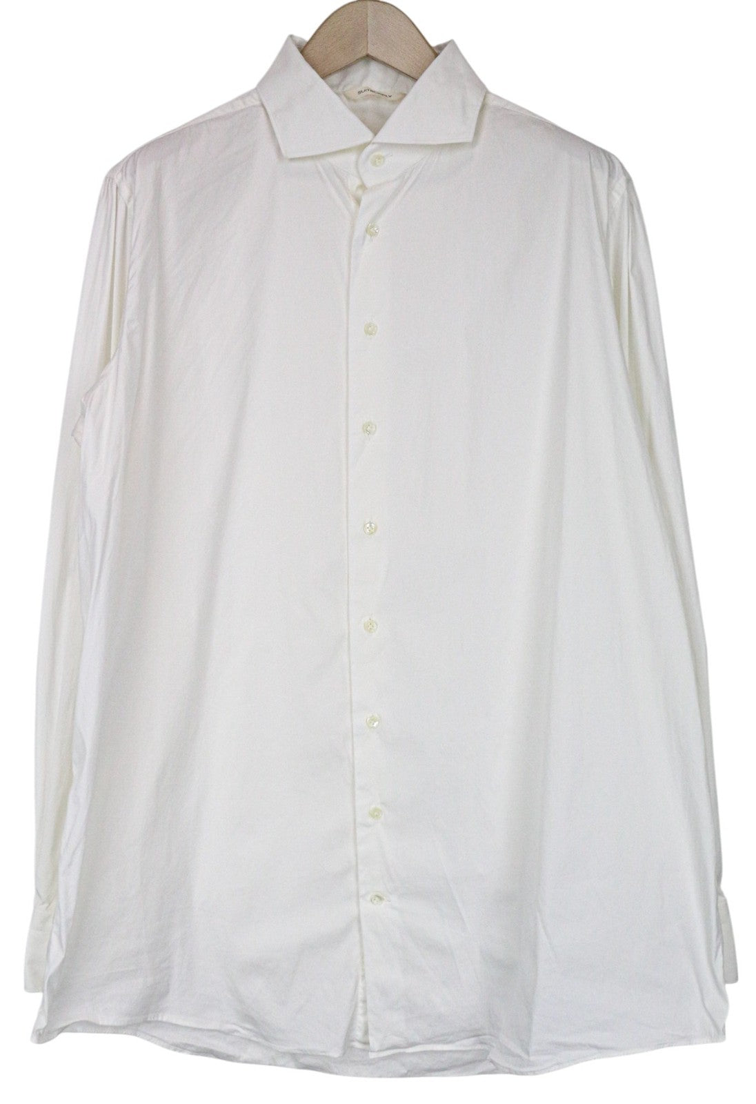 SUITSUPPLY Men Shirt ~XL Slim White Cotton Stretch Long Sleeve Classic Twill
