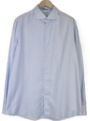 SUITSUPPLY Men Shirt 46/18 Extra Slim Blue Pure Cotton Cutaway Striped Pattern