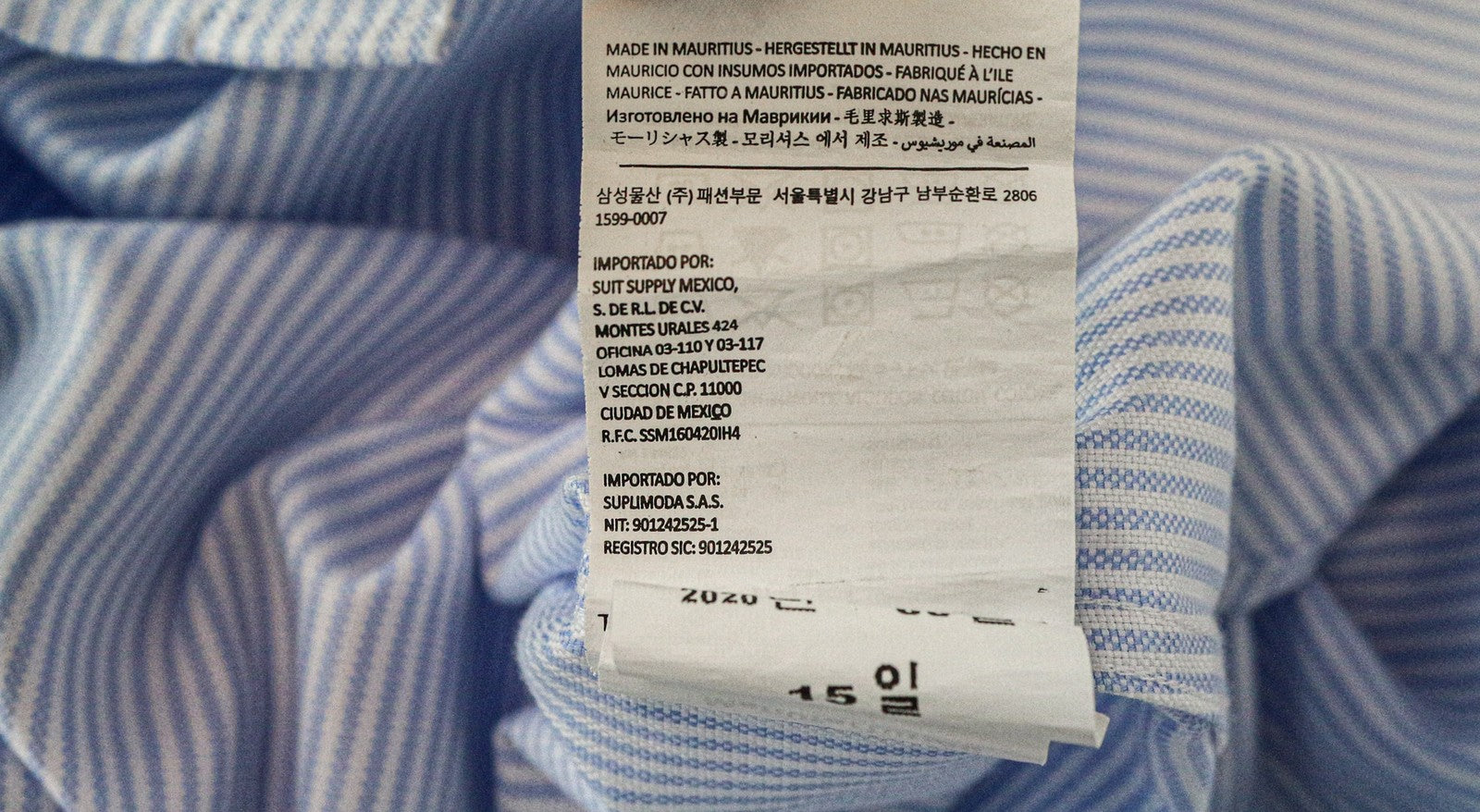 SUITSUPPLY Men Shirt 46/18 Extra Slim Blue Pure Cotton Cutaway Striped Pattern