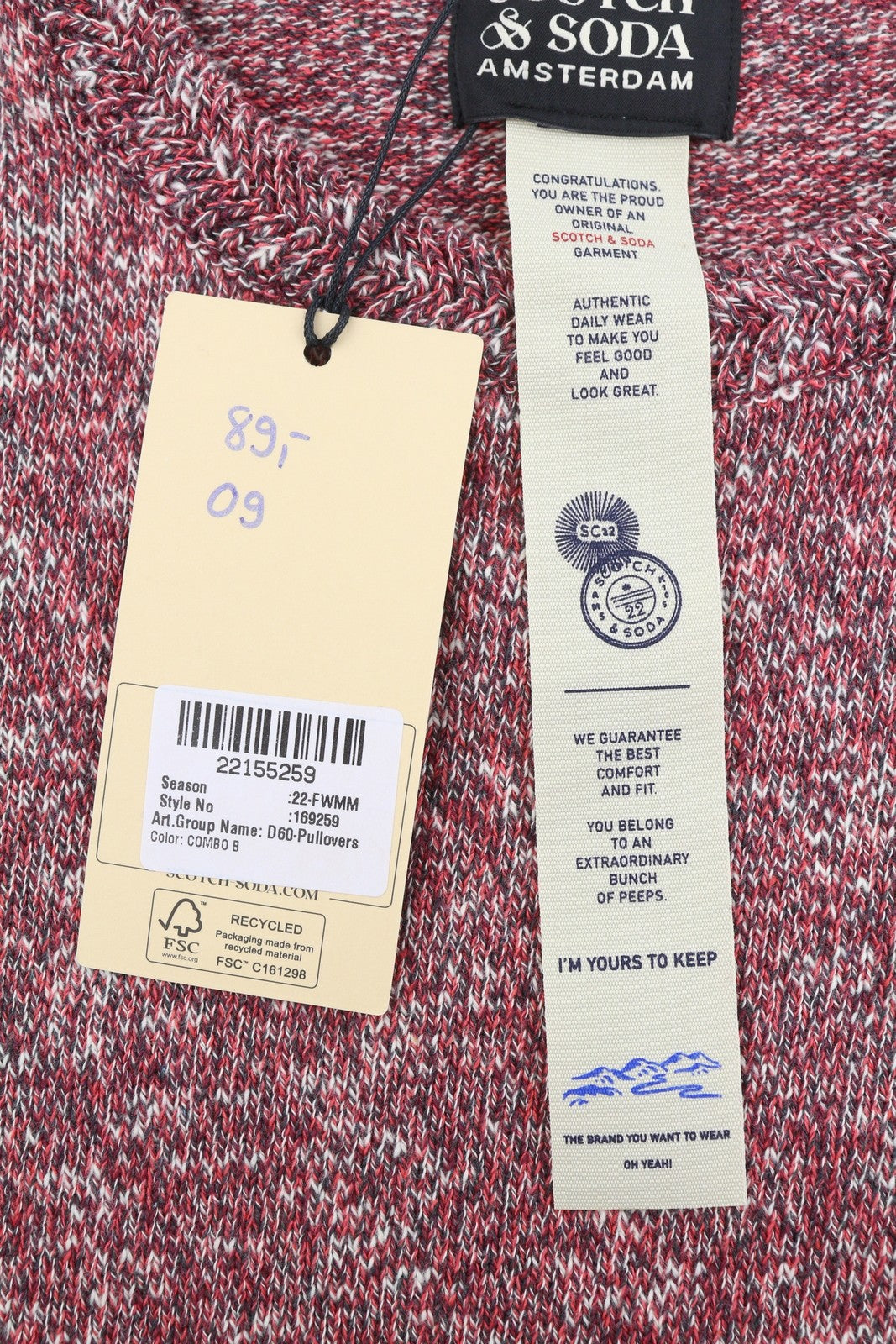 SCOTCH & SODA Men Jumper M Red Melange Crew Neck Tight Knit Pull On