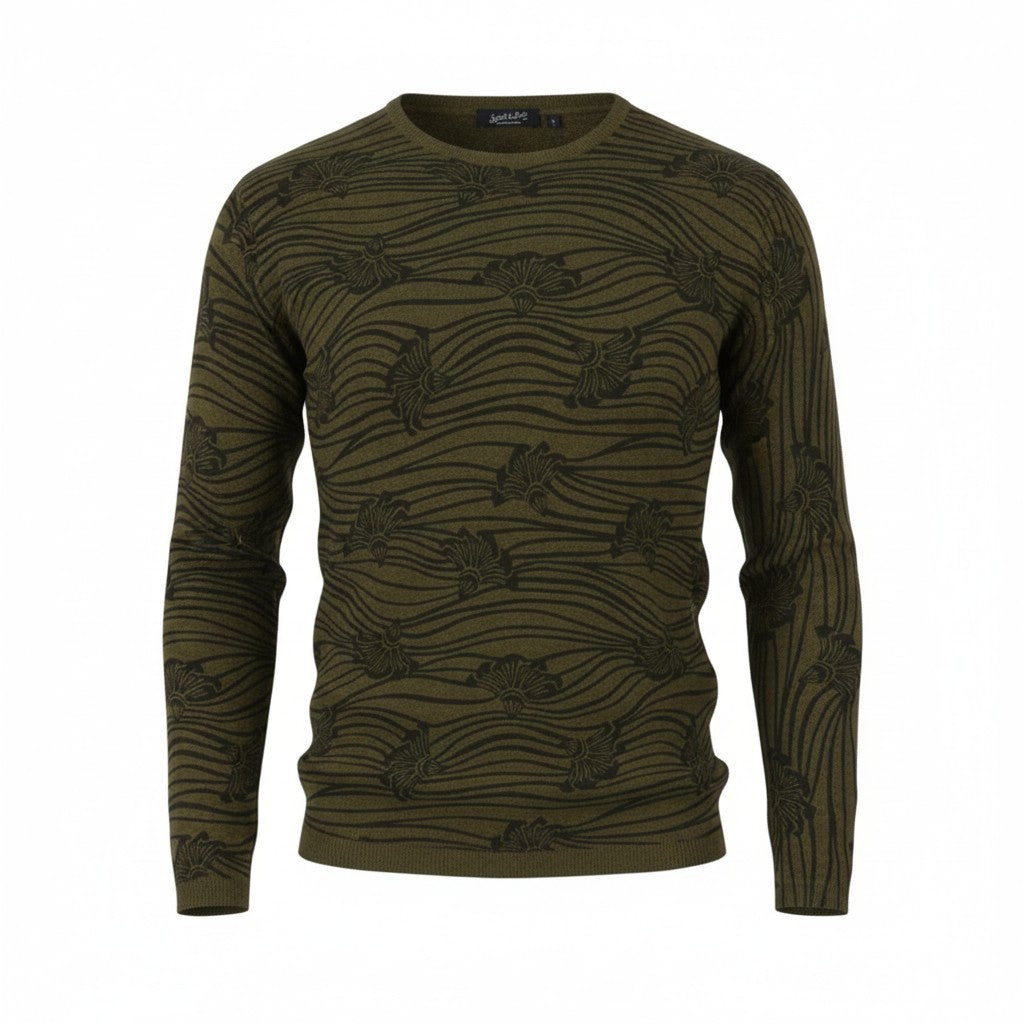 SCOTCH & SODA Men Jumper M Dark Green Floral Crew Neck Knit Pull On