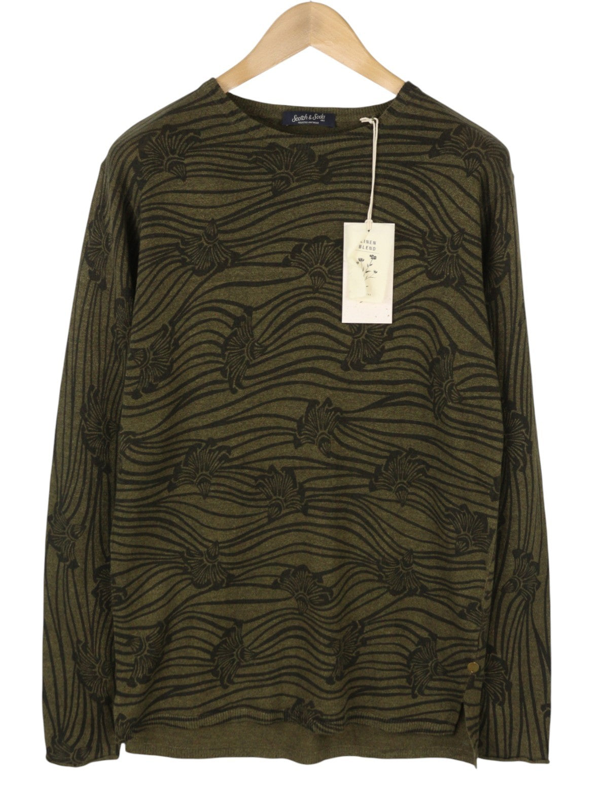 SCOTCH & SODA Men Jumper M Dark Green Floral Crew Neck Knit Pull On