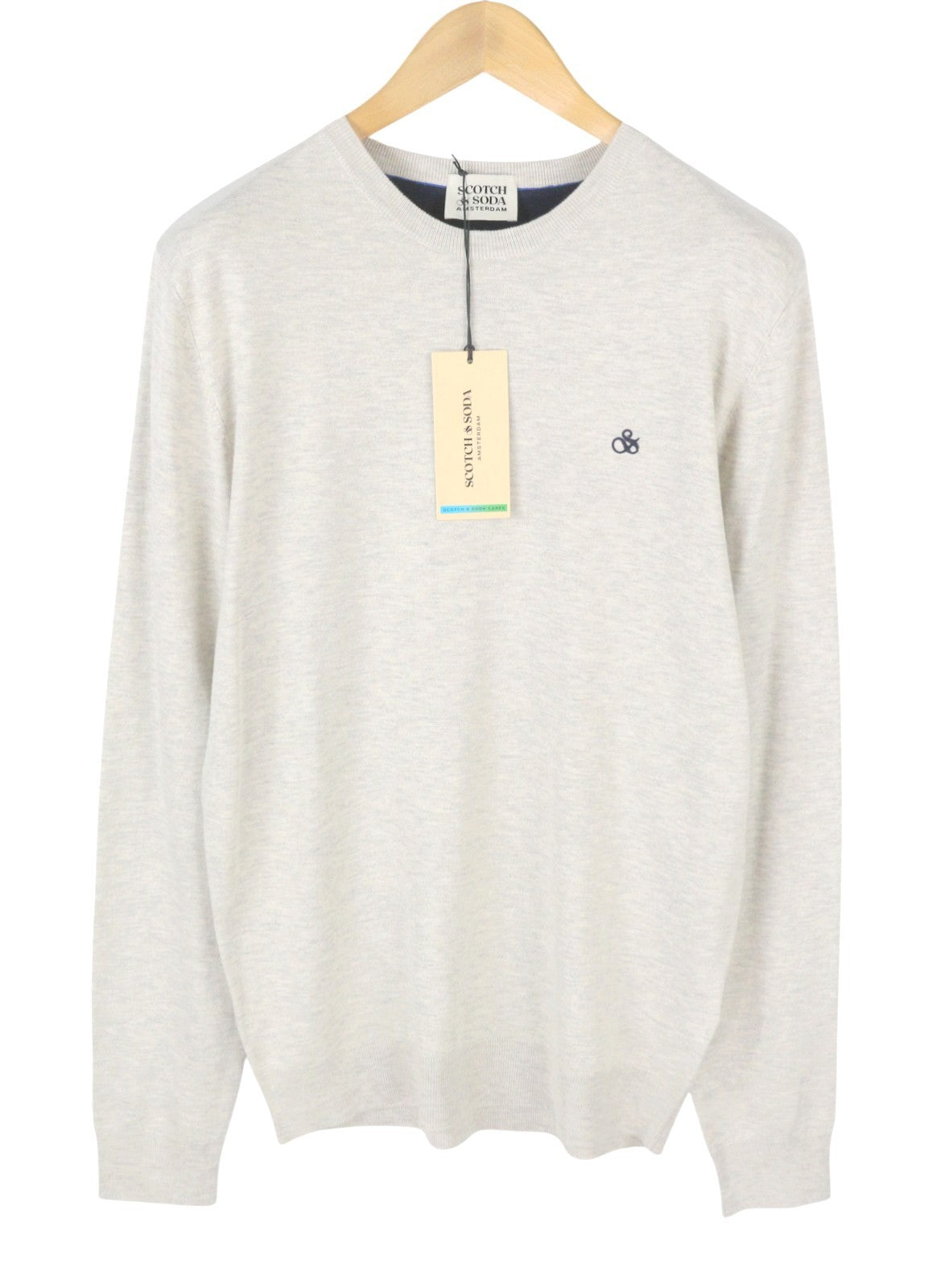SCOTCH & SODA Men Jumper M Light Grey Melange Crew Neck Knit Pull On