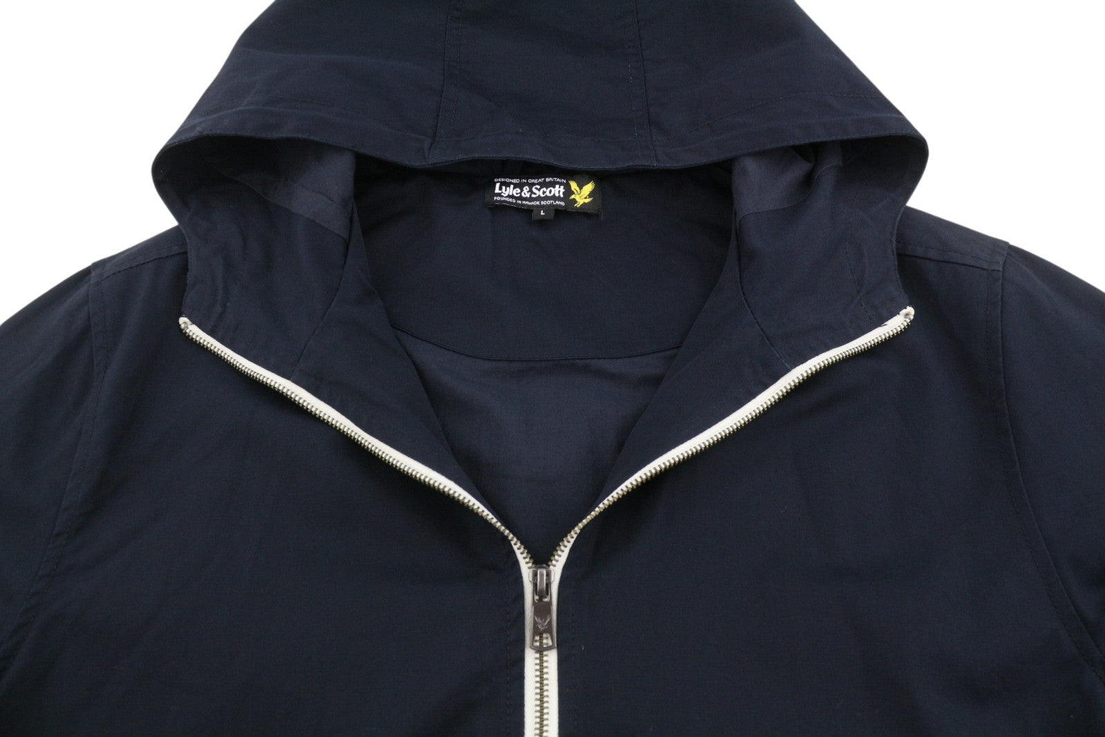 LYLE & SCOTT Men Jacket L Dark Blue Hooded Lined Full Zip
