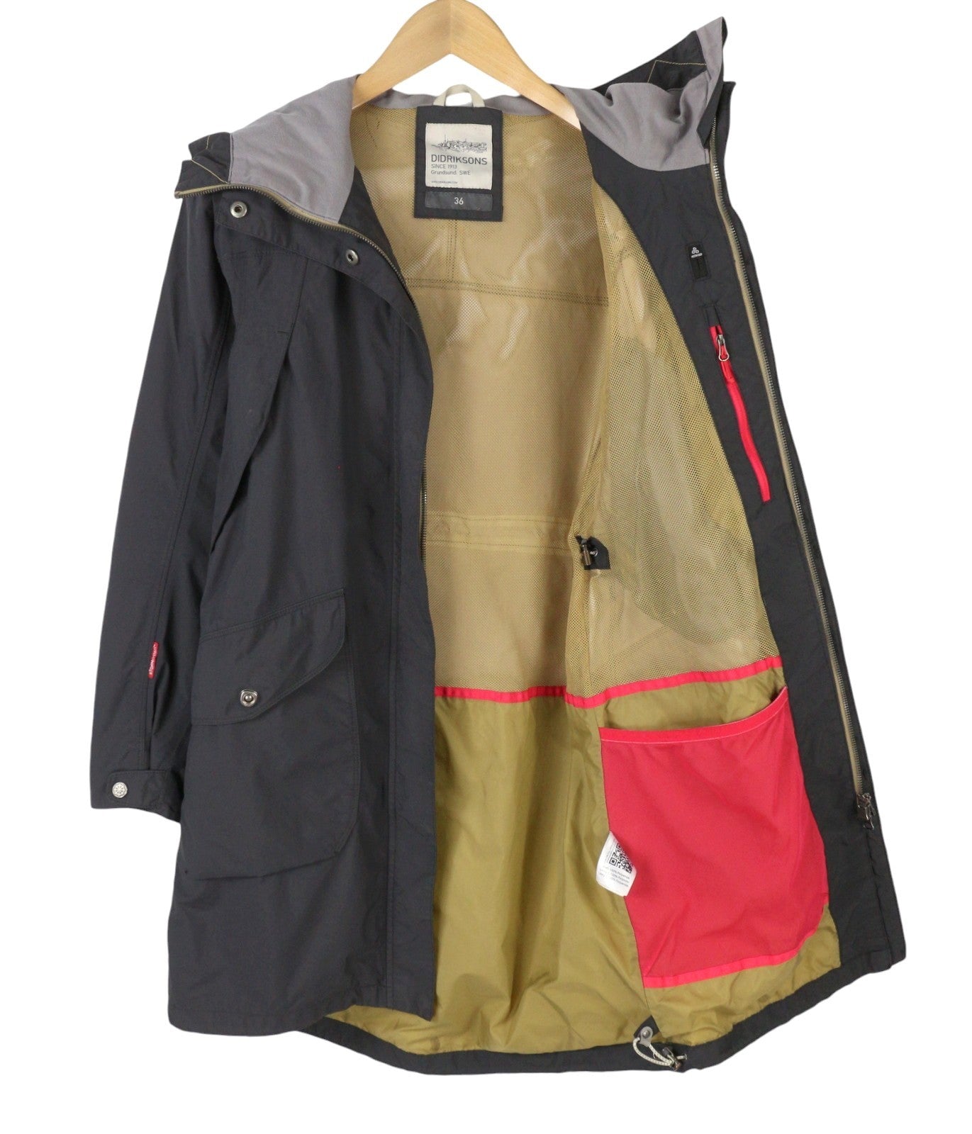 DIDRIKSONS Thelma Coat Women Jacket EU36 S Grey Hooded Mid-Length
