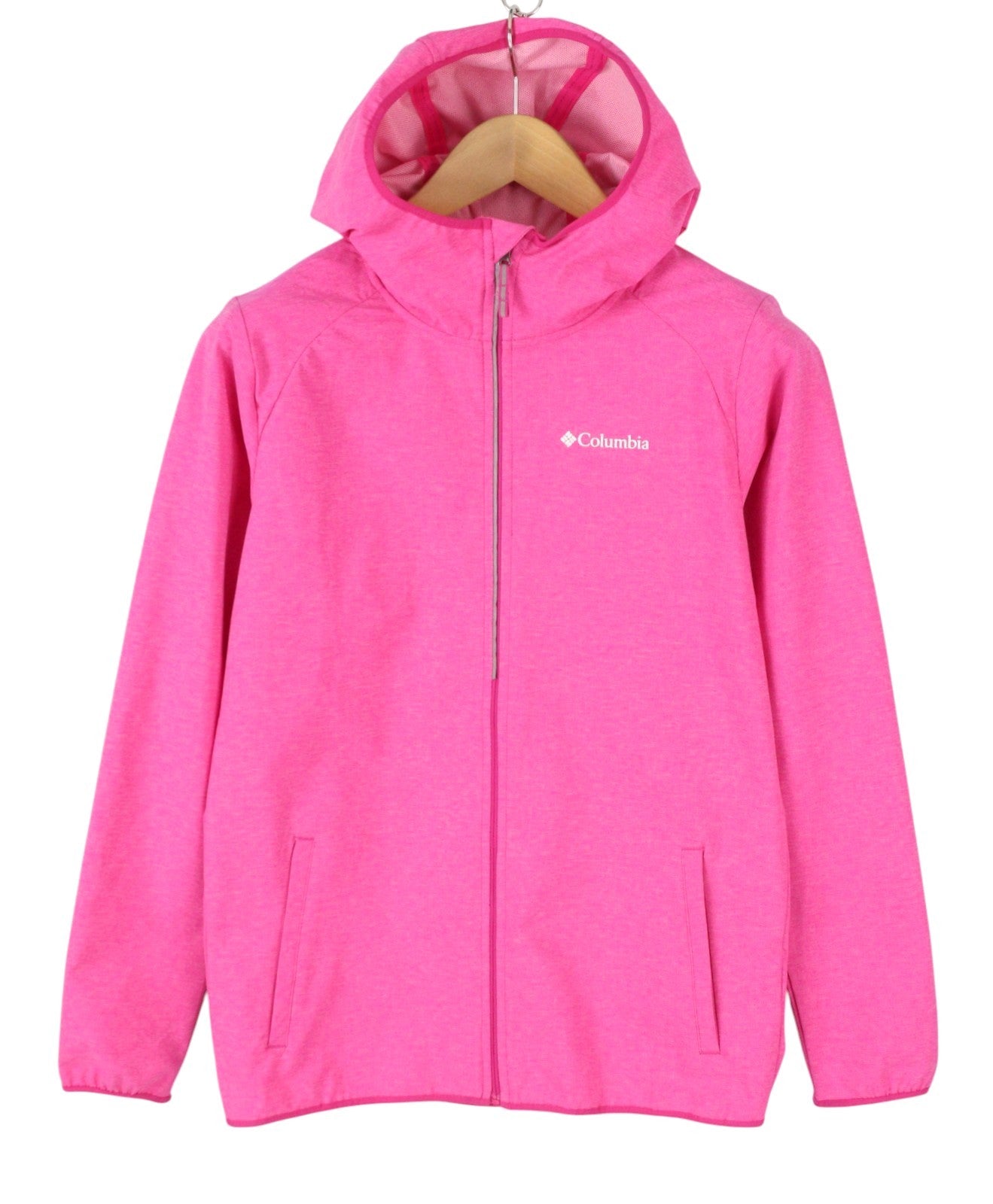 COLUMBIA Women Jacket XL Pink Melange Softshell Hooded Full Zip