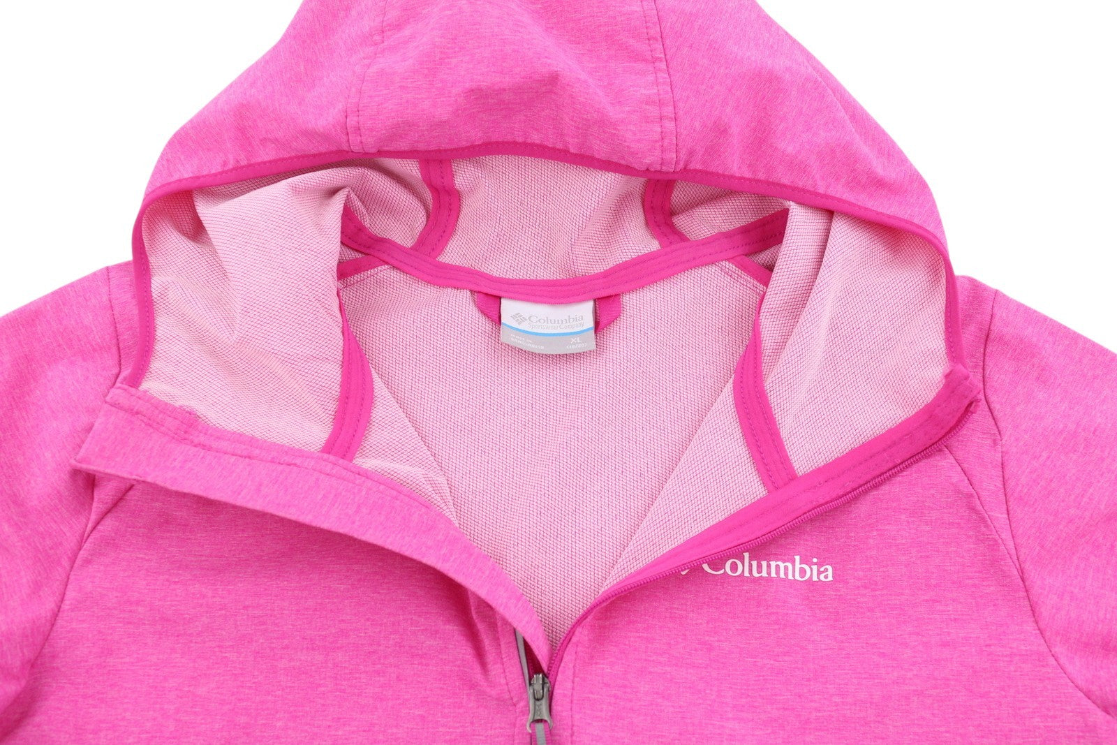 COLUMBIA Women Jacket XL Pink Melange Softshell Hooded Full Zip