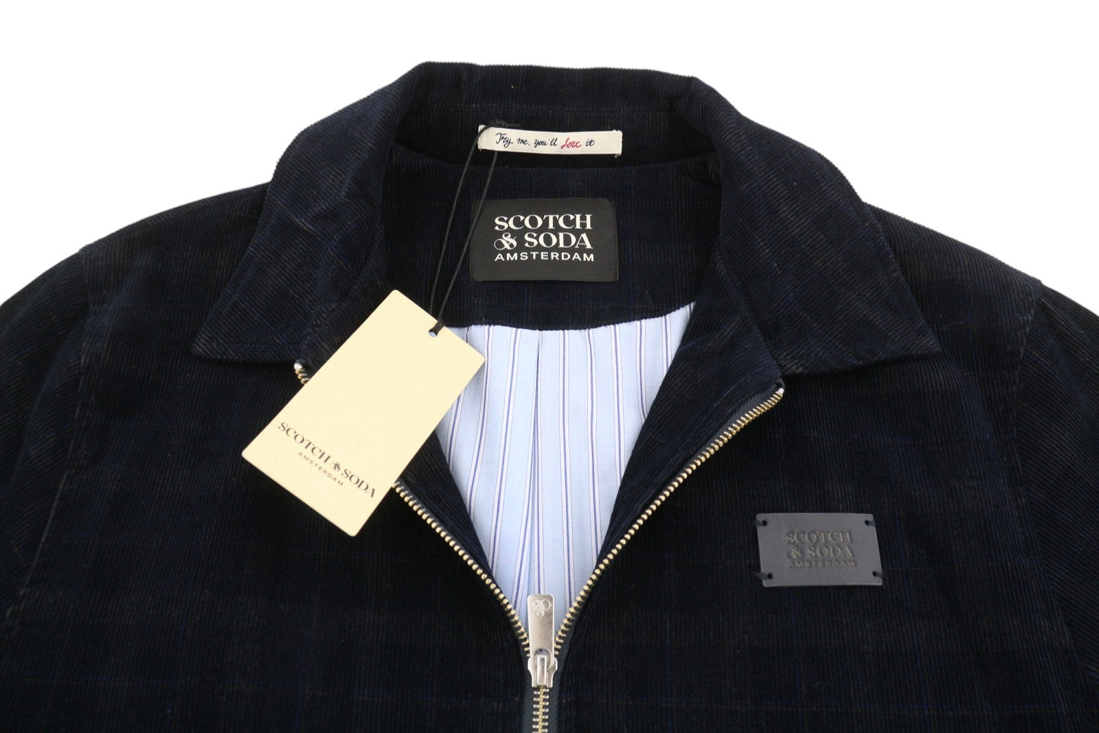 SCOTCH & SODA Men Coat M Dark Blue Corduroy Plaid Full Zip
