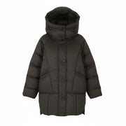 REPLAY W7453 Women Jacket M Dark Brown Quilted Hooded Mid-Length