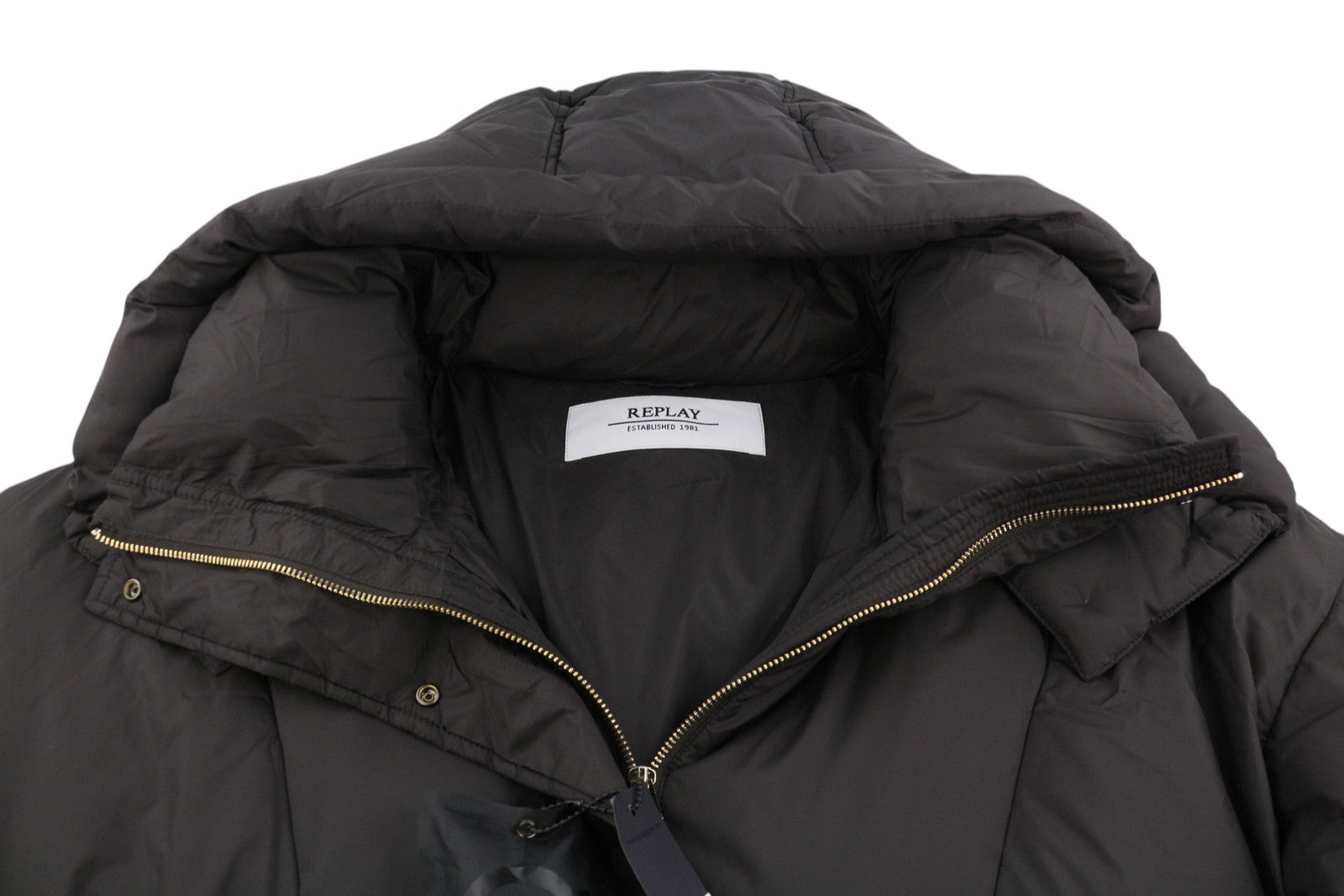 REPLAY W7453 Women Jacket M Dark Brown Quilted Hooded Mid-Length