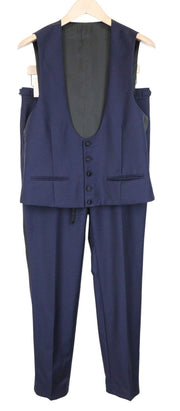 SUITSUPPLY U-Neck Men Suit UK38R Blue 2-Piece Slim Melange Wool Tuxedo Classic