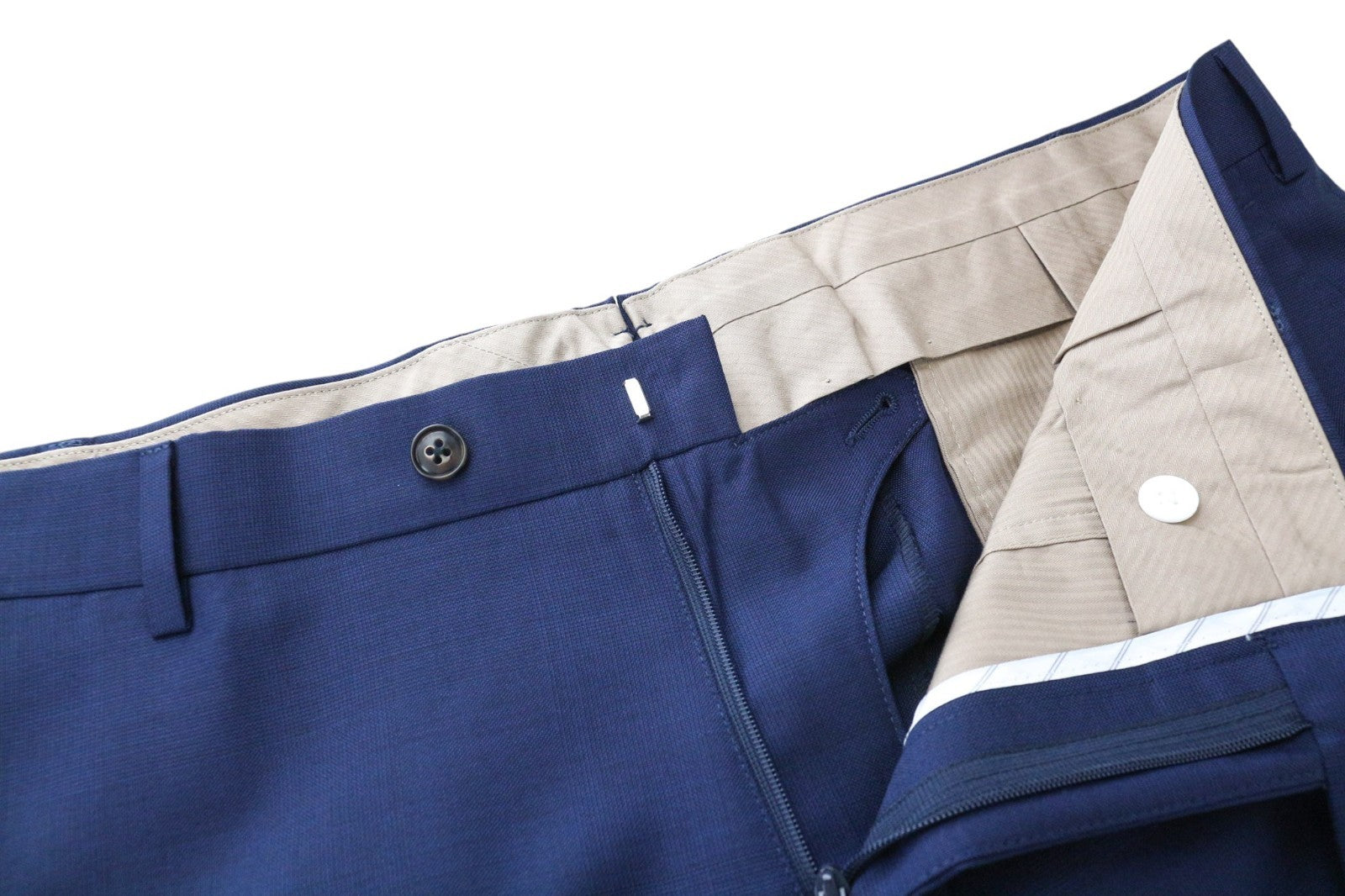 SUITSUPPLY Brescia Men Trousers UK42S Flat-Front Blue Slim Glen Check Wool