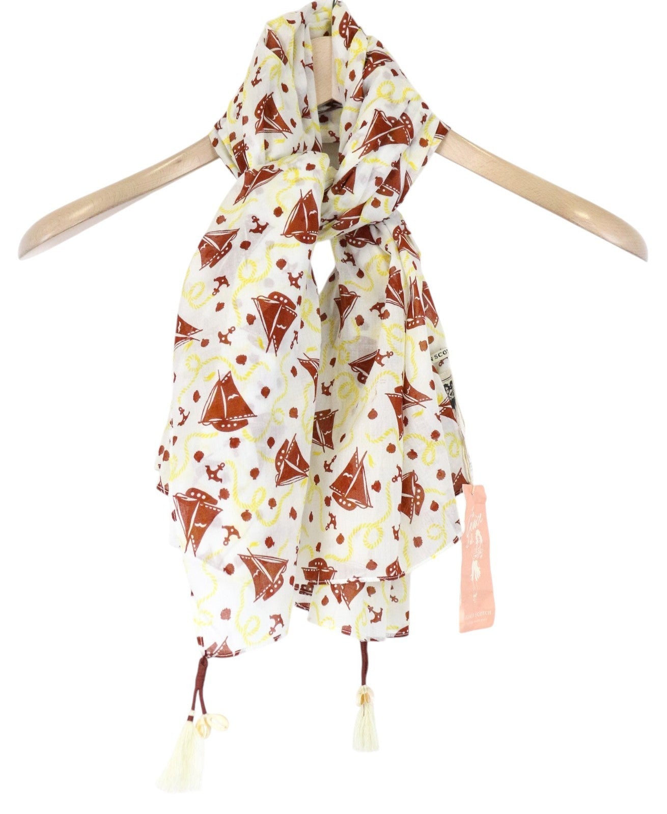 MAISON SCOTCH Women Scarf One Size White Sailboat Print Classic Summer Square