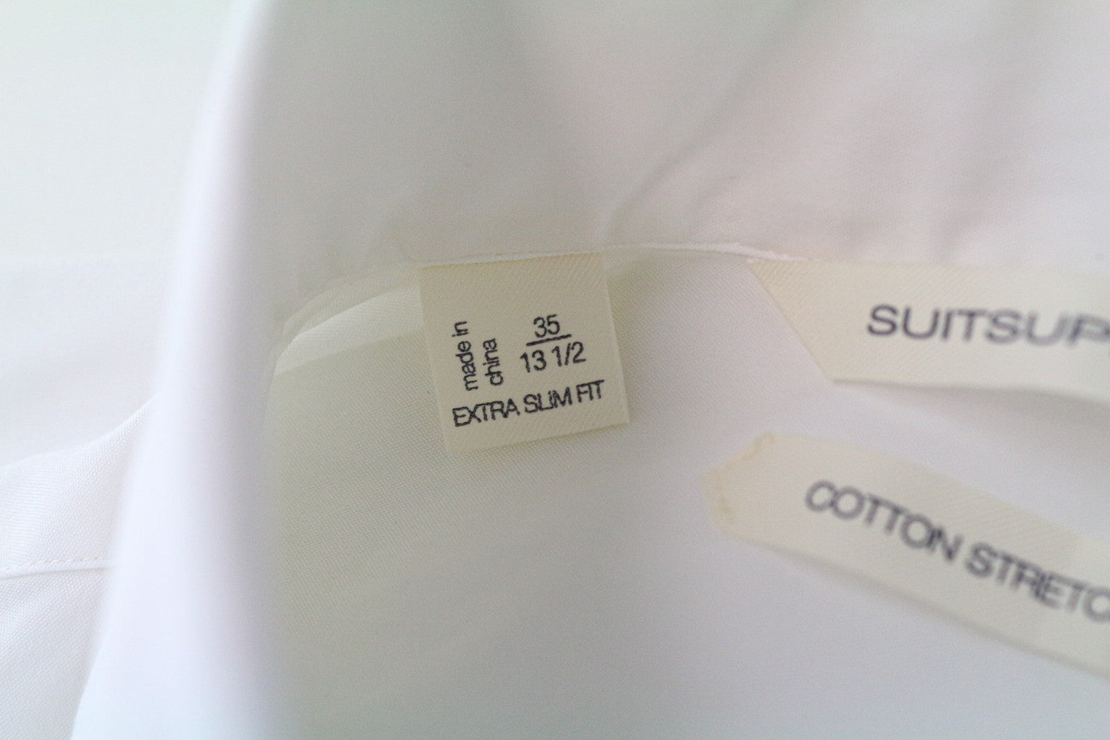 SUITSUPPLY Men Shirt 35/ 13 1/2 White Extra Slim Fitted Formal Stretch Cotton