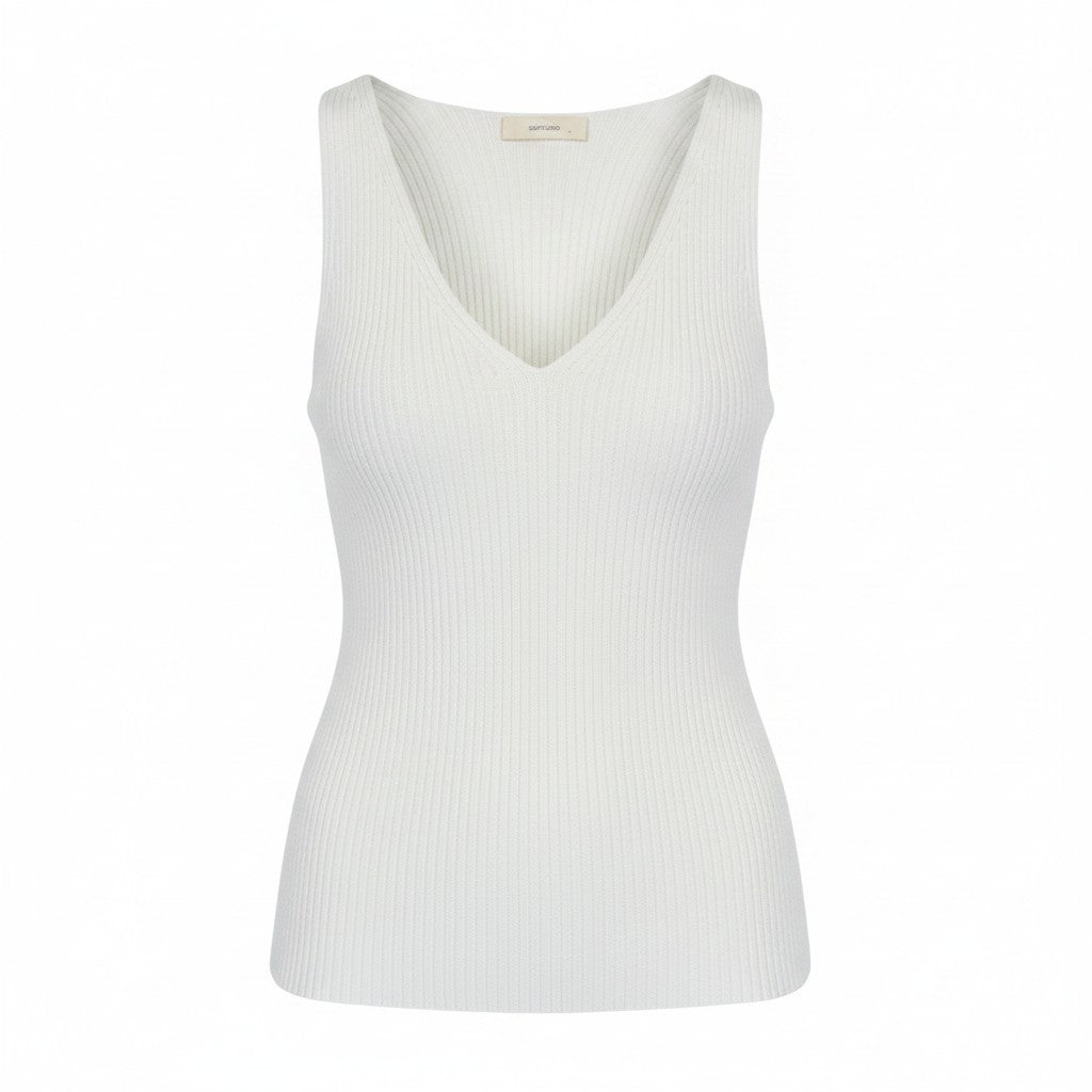 SUISTUDIO Dana Women Top XS Off-White Slim Knitwear Ribbed Sleeveless Tank
