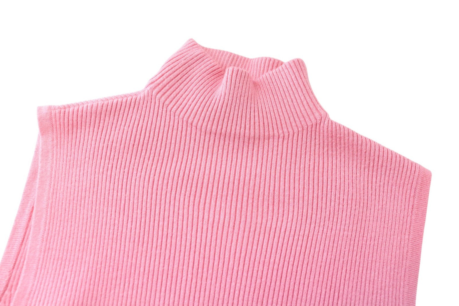 SUISTUDIO Blanca Women Top XS Pink Slim Knit Ribbed High Neck Sleeveless Tank