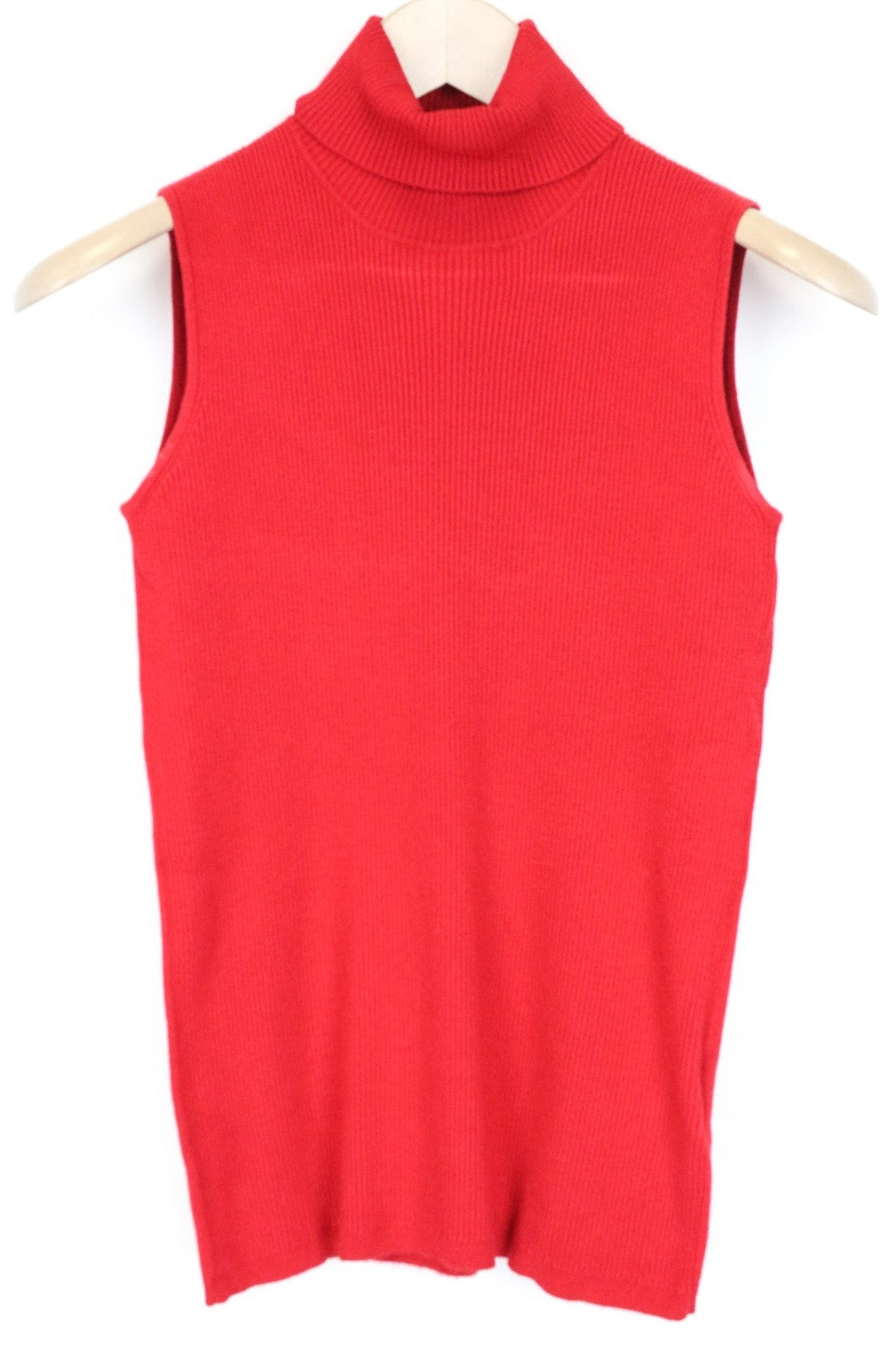 SUISTUDIO Haze Women Top S Bright Red Slim Knit Ribbed Turtleneck Sleeveless