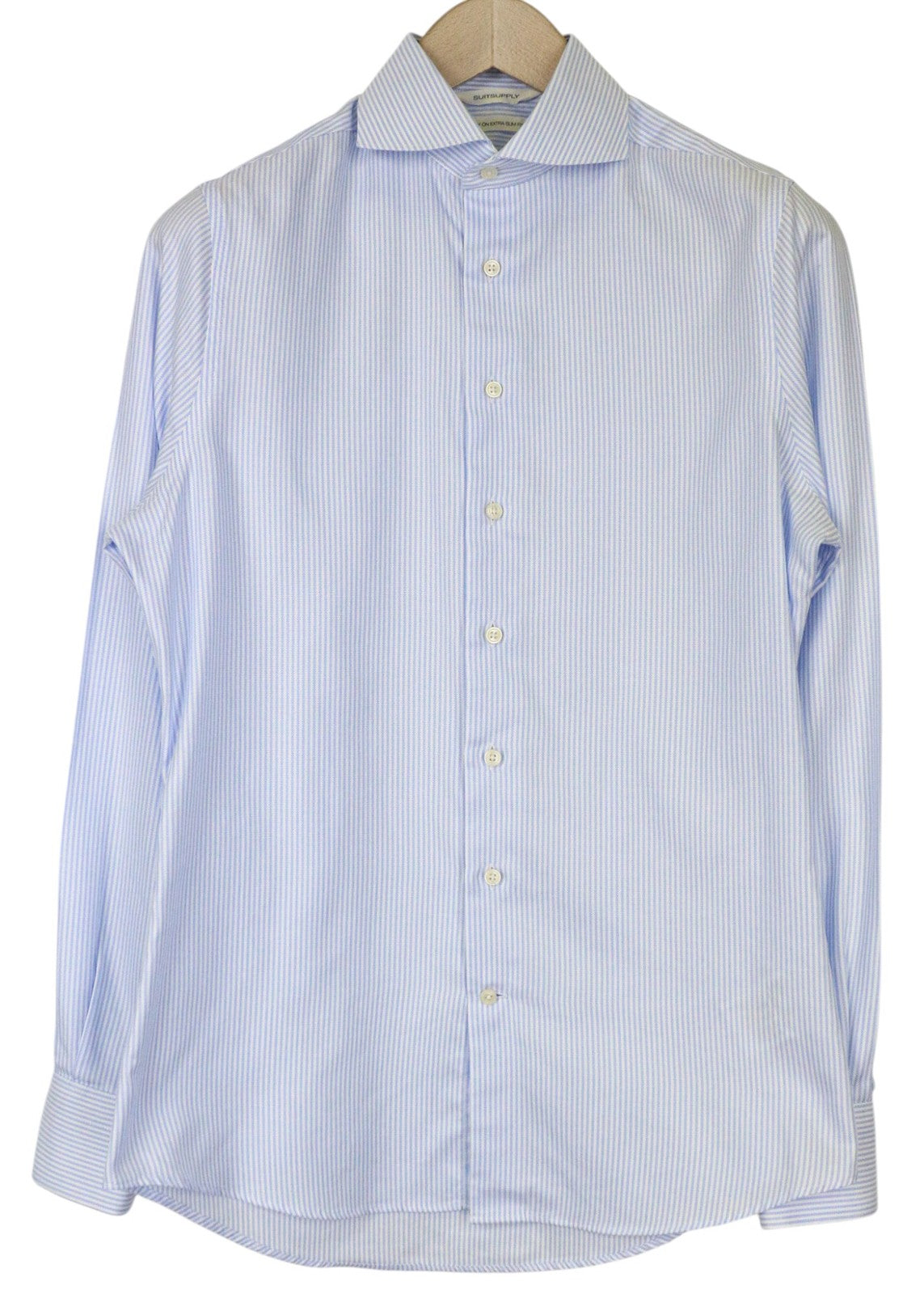 SUITSUPPLY Men Shirt 37/14 1/2 Extra Slim Blue Pure Cotton Stripe Patterned