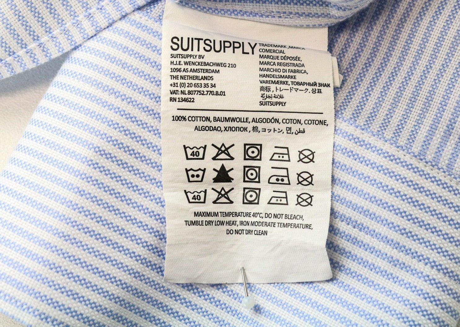 SUITSUPPLY Men Shirt 44L/17 1/2L Extra Slim Blue Cotton Striped Pattern Formal